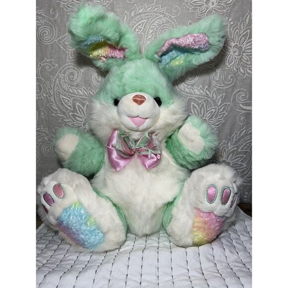 Dan Dee Hoppy Hopster Bunny Plush Mint Green Rainbow 21” Large Easter Rabbit - Picture 1 of 10